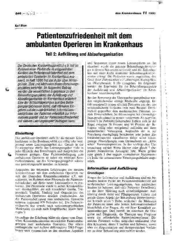 Vorschauseite 1: Patientenzufriedenheit mit dem ambulanten Operieren im Krankenhaus Teil 2: Aufklärung und Ablauforganisation