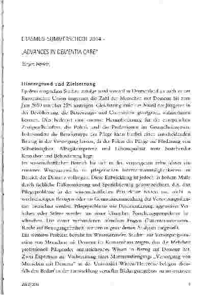 Vorschauseite 1: ERASMUS-SUMMERSCHOOL 2014 „ADVANCES IN DEMENTIA CARE