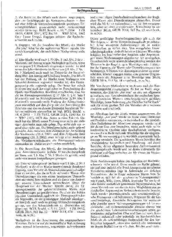 Vorschauseite 2: „For you keine Bezeichnung für Gesundheits-und Ernährungsprodukte MarkenG § 8 Abs. 2 Nr. 1