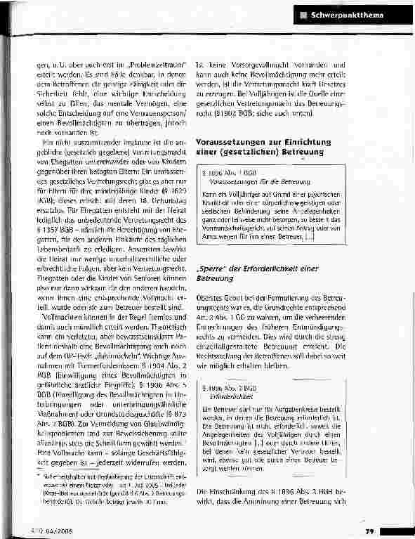 Vorschauseite 2: Betreuungsrecht: Fester Aberglaube statt sicheren Wissens. Mit Erläuterungen zu Änderungen ab dem 1. Juli 2005