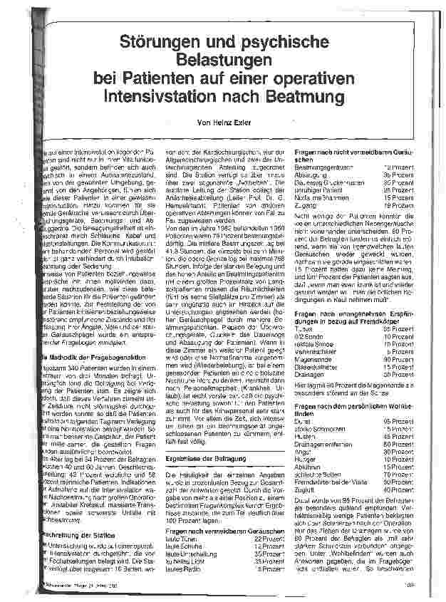 Vorschauseite 1: Störungen und psychische Belastungen auf einer operativen Intensivstation nach Beatmung