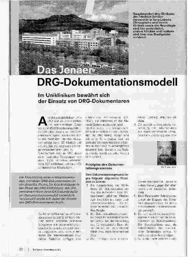 Vorschauseite 1: DRG-DokumentationsmodellIm Uniklinikum bewährt sich der Einsatz von DRG-Dokumentaren