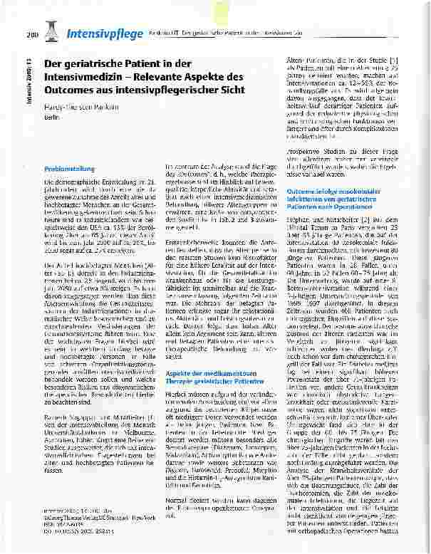 Vorschauseite 1: Der geriatrische Patient in der Intensivmedizin - Relevante Aspekte des Outcomes aus intensivpflegerischer Sicht