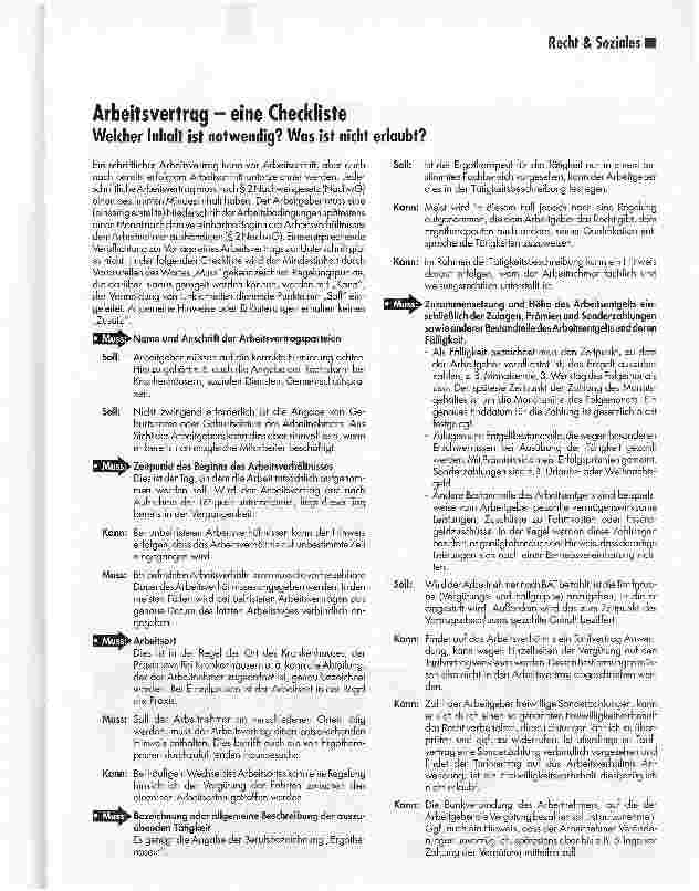 Vorschauseite 1: Arbeitsvertrag - eine ChecklisteWelcher Inhalt ist notwendig? Was ist nicht erlaubt?