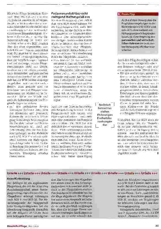 Vorschauseite 2: Entschärfte RisikenUrteil des BGH zur Sorgfaltspflicht von Pflegeeinrichtungen