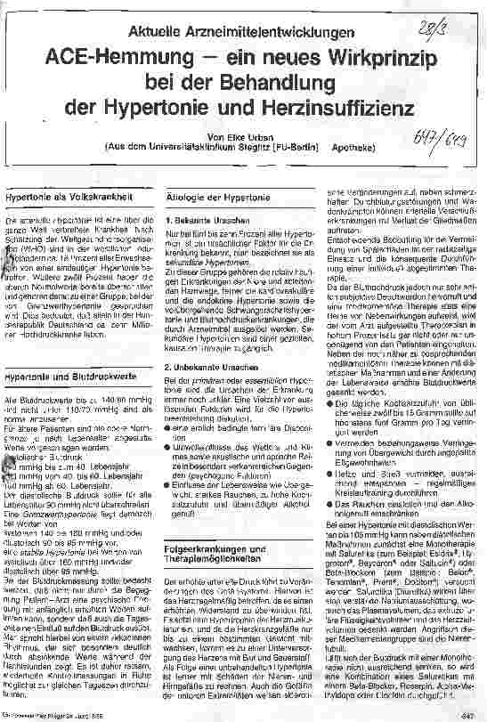 Vorschauseite 1: ACE-Hemmung - ein neues Wirkprinzip bei der Behandlung der Hypertonie und Herzinsuffienz