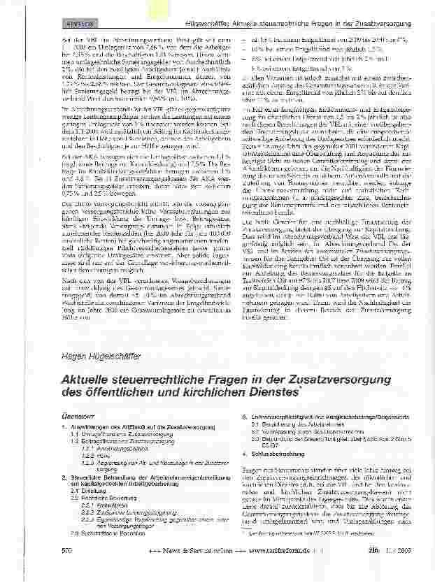 Vorschauseite 1: Aktuelle steuerrechtliche Fragen in der Zusatzversorgung des öffentlichen und kirchlichen Dienstes