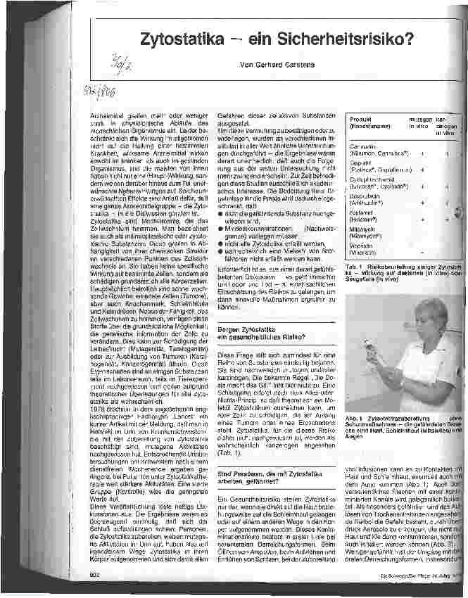 Vorschauseite 1: Zytostatika - ein Sicherheitsrisiko