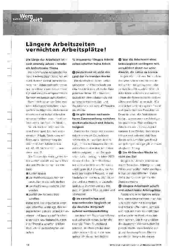 Vorschauseite 1: Längere Arbeitszeiten vernichten Arbeitsplätze!