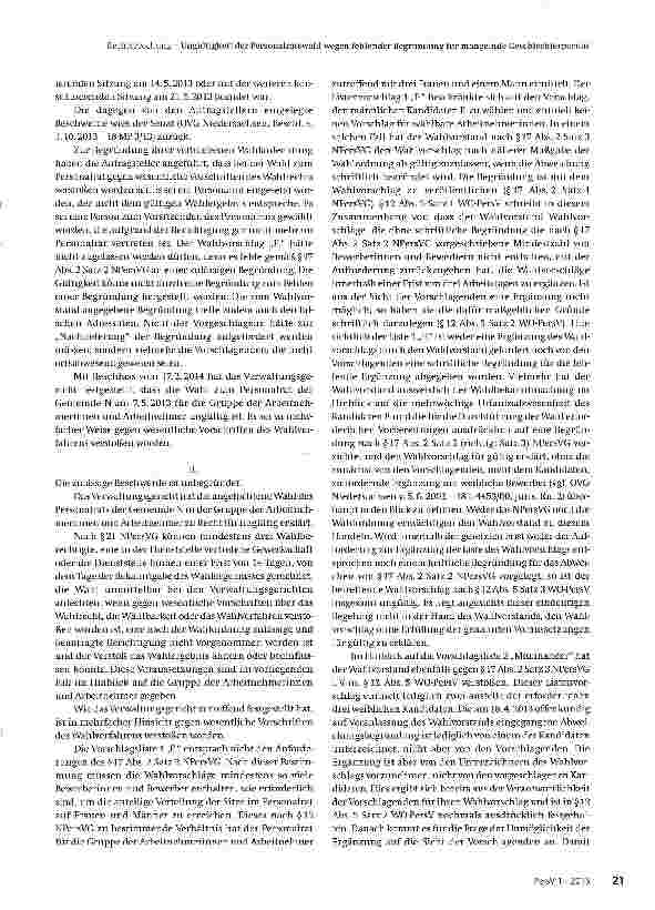 Vorschauseite 3: Ungültigkeit der Personalratswahl wegen fehlender Begründung für mangelnde Geschlechterparität