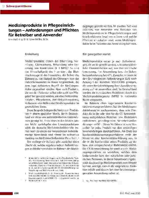 Vorschauseite 1: Medizinprodukte in Pflegeeinrichtungen - Anforderungen und Pflichten für Betreiber und Anwender