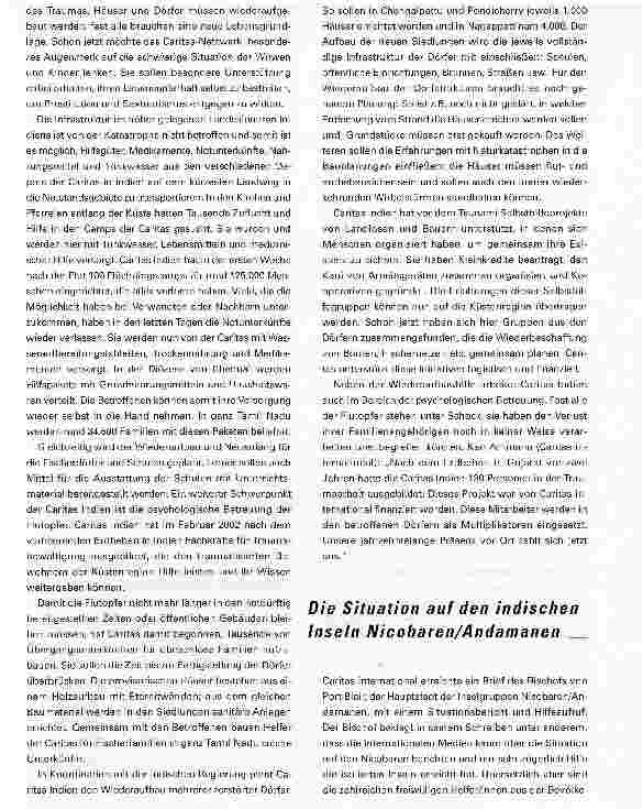 Vorschauseite 2: Helfen in der Katastrophe. Die Caritas ist in allen von dem schweren Seebeben betroffenen Ländern im Einsatz
