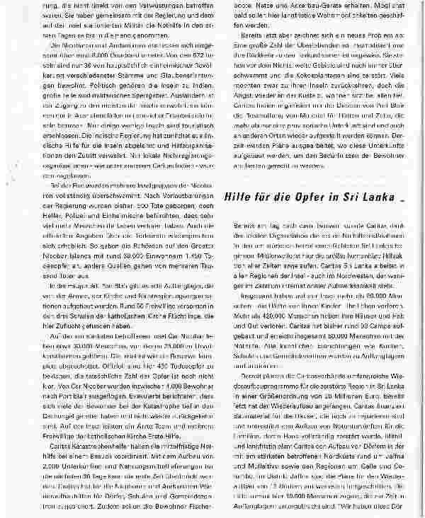 Vorschauseite 3: Helfen in der Katastrophe. Die Caritas ist in allen von dem schweren Seebeben betroffenen Ländern im Einsatz