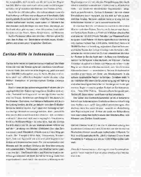 Vorschauseite 4: Helfen in der Katastrophe. Die Caritas ist in allen von dem schweren Seebeben betroffenen Ländern im Einsatz