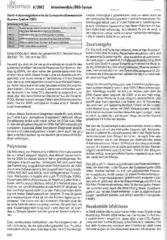 Vorschauseite 3: Die Intensivmedizin übernimmt ab 2005 eine deutlich erweiterte Rolle im DRG-System