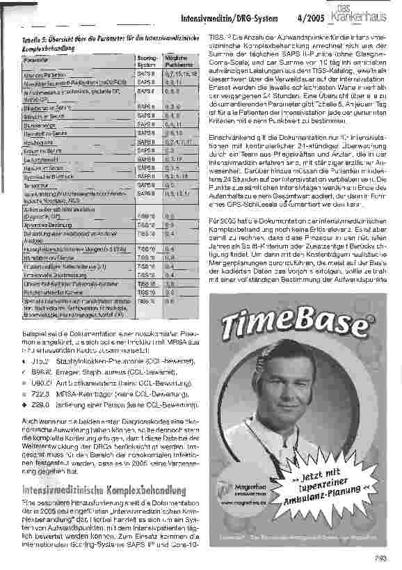 Vorschauseite 4: Die Intensivmedizin übernimmt ab 2005 eine deutlich erweiterte Rolle im DRG-System