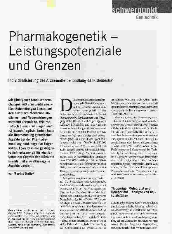 Vorschauseite 1: Pharmakogenetik -Leistungspotenziale und Grenzen