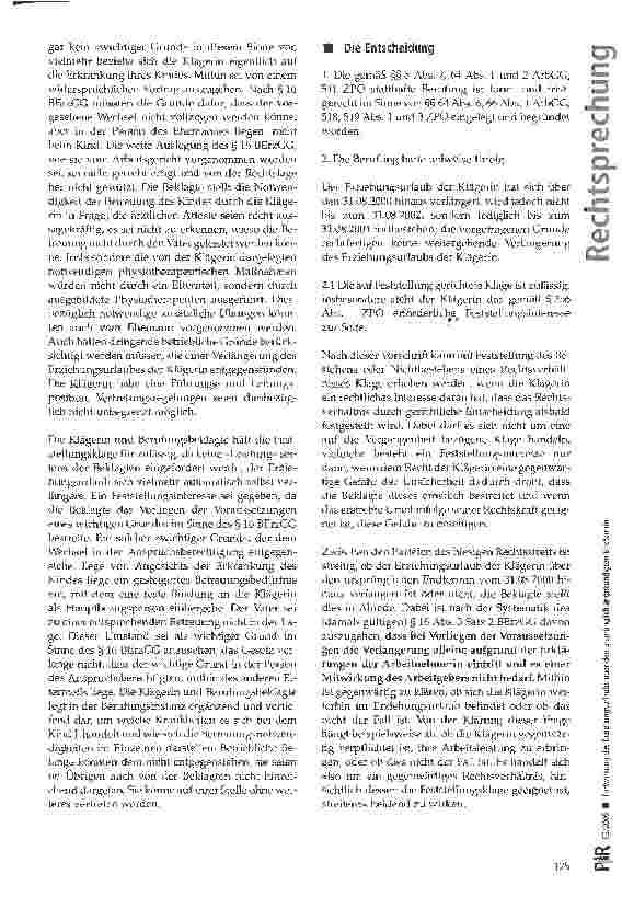 Vorschauseite 2: Fortwirkung des Erziehungsurlaubs über den ursprünglich angekündigten Endtermin