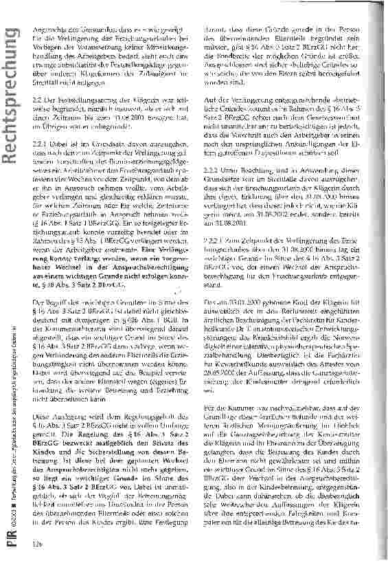 Vorschauseite 3: Fortwirkung des Erziehungsurlaubs über den ursprünglich angekündigten Endtermin