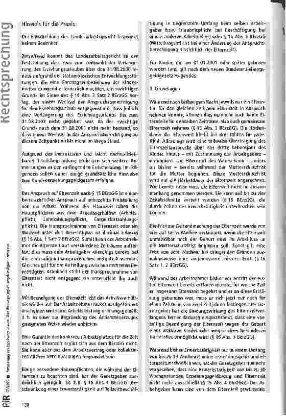 Vorschauseite 5: Fortwirkung des Erziehungsurlaubs über den ursprünglich angekündigten Endtermin