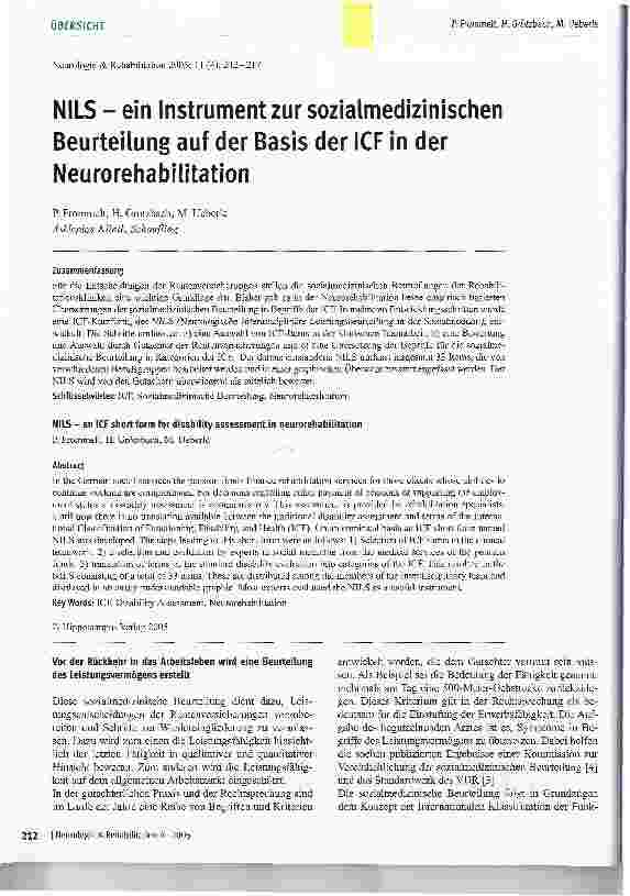 Vorschauseite 1: NILS - ein Instrument zur sozialmedizinischen Beurteilung auf der Basis der ICF in der Neurorehabilitation