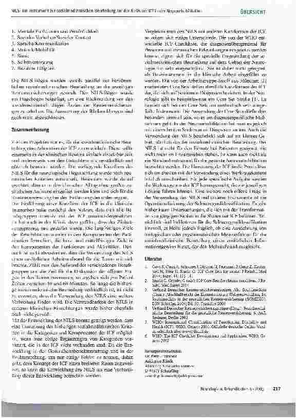Vorschauseite 6: NILS - ein Instrument zur sozialmedizinischen Beurteilung auf der Basis der ICF in der Neurorehabilitation