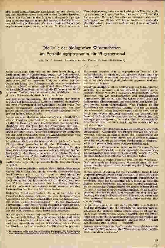 Vorschauseite 1: Die Rolle der biologischen Wissenschaften im Fortbildungsprogramm für Pflegepersonal