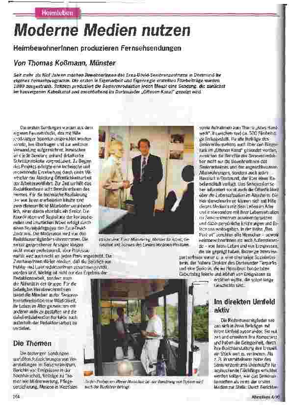 Vorschauseite 1: Moderne Medien nutzen HeimbewohnerInnen produzieren Fernsehsendungen
