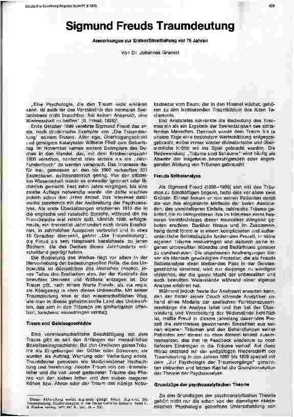 Vorschauseite 1: Sigmund Freuds Traumdeutung Anmerkungen zur Erstveröffentlichung vor 75 Jahren