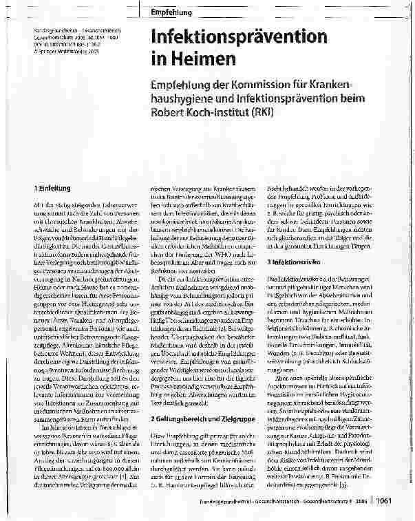 Vorschauseite 1: Infektionprävention in Heimen