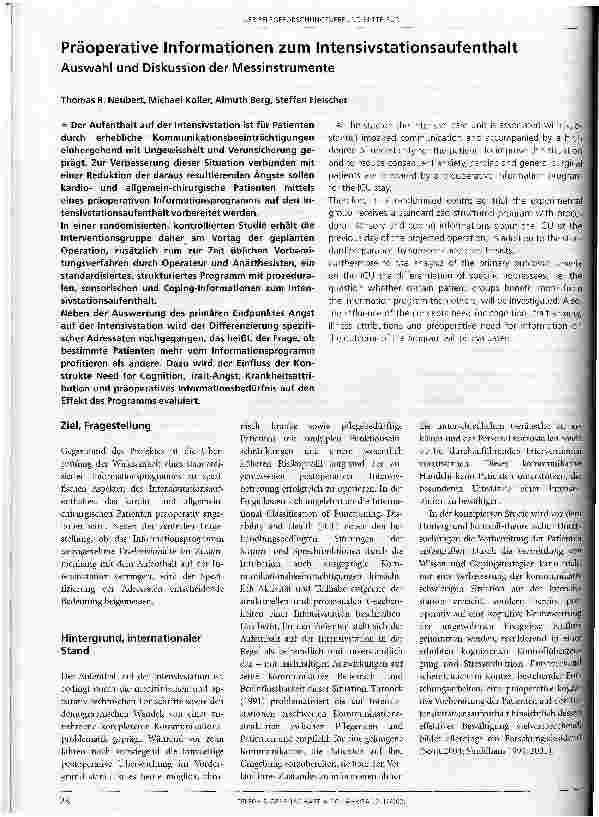 Vorschauseite 1: Präoperative Informationen zum IntensivstationsaufenthaltAuswahl und Diskussion der Messinstrumente