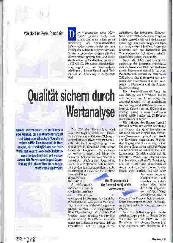 Vorschauseite 1: Qualität sichern durch Wertanalyse