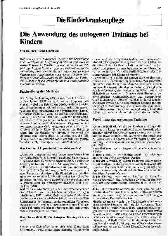 Vorschauseite 1: Die Anwendung des autogenen Trainings bei Kindern