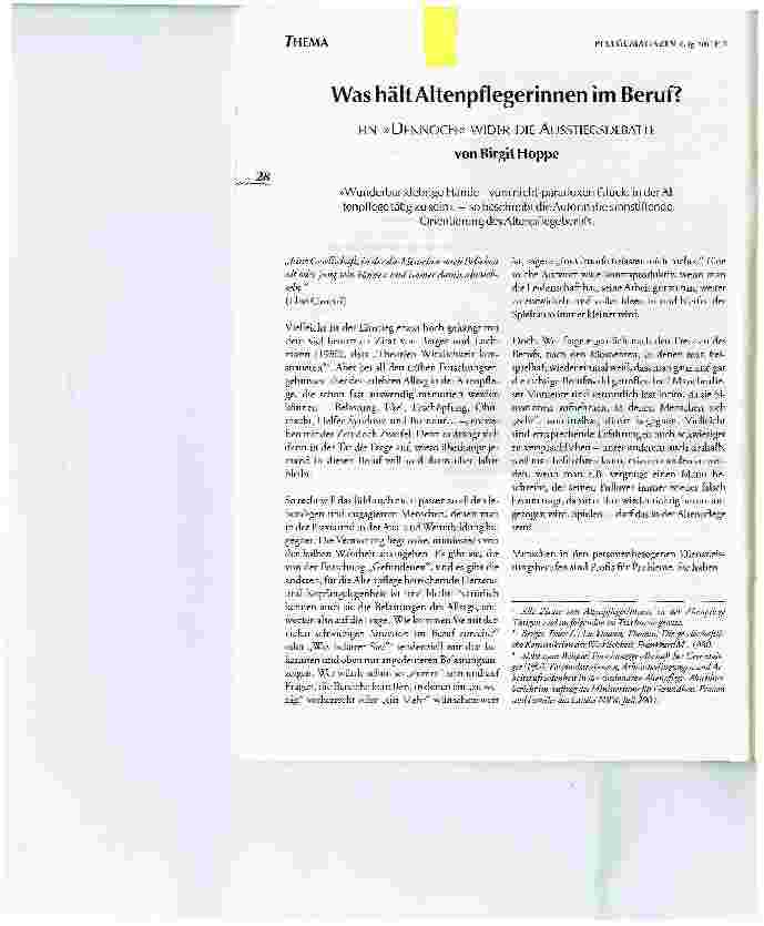 Vorschauseite 1: Was hält Altenpflegerinnen im Beruf?