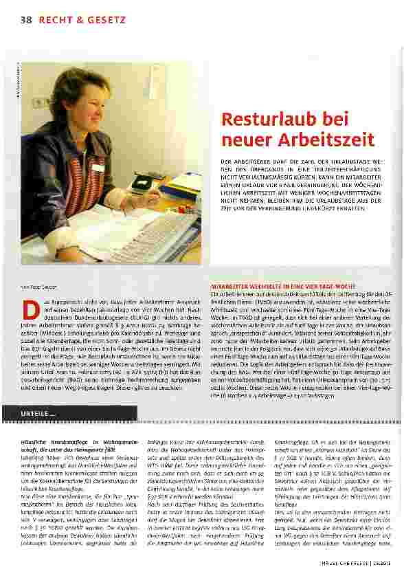 Vorschauseite 1: Resturlaub bei neuer Arbeitszeit