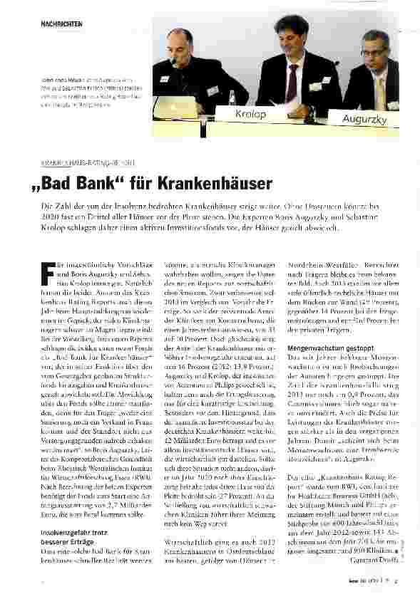 Vorschauseite 1: Bad Bank für Krankenhäuser