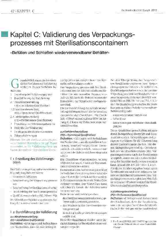 Vorschauseite 1: Kapitel C: Validierung des Verpackungsprozesses mit Sterilisationscontainern «Befüllen und Schließen wiederverwendbarer Behälter»