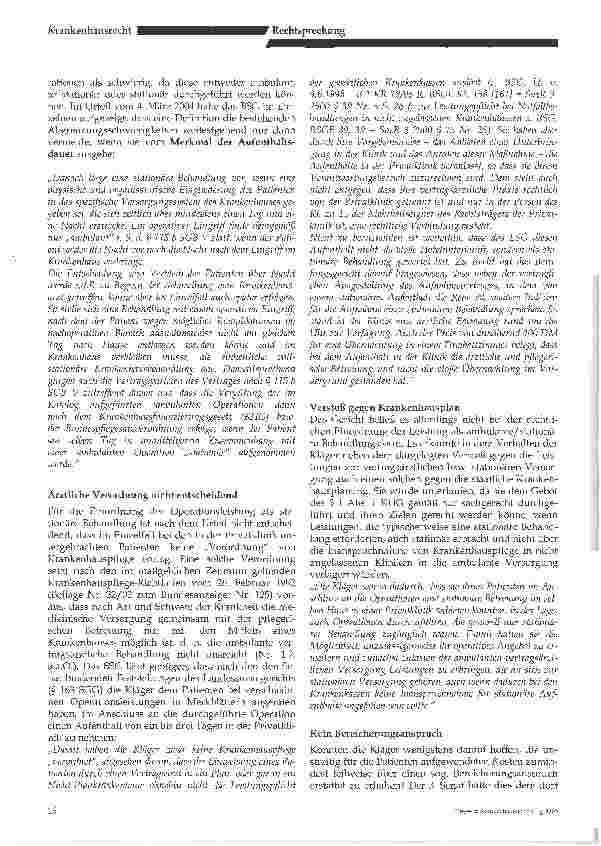 Vorschauseite 3: Nochmals: Zur Abgrenzung von stationärer zur ambulanten Behandlung im Krankenhaus- BSG, Urteil vom 08.09.2004 - B 6 KA 14/03 R -