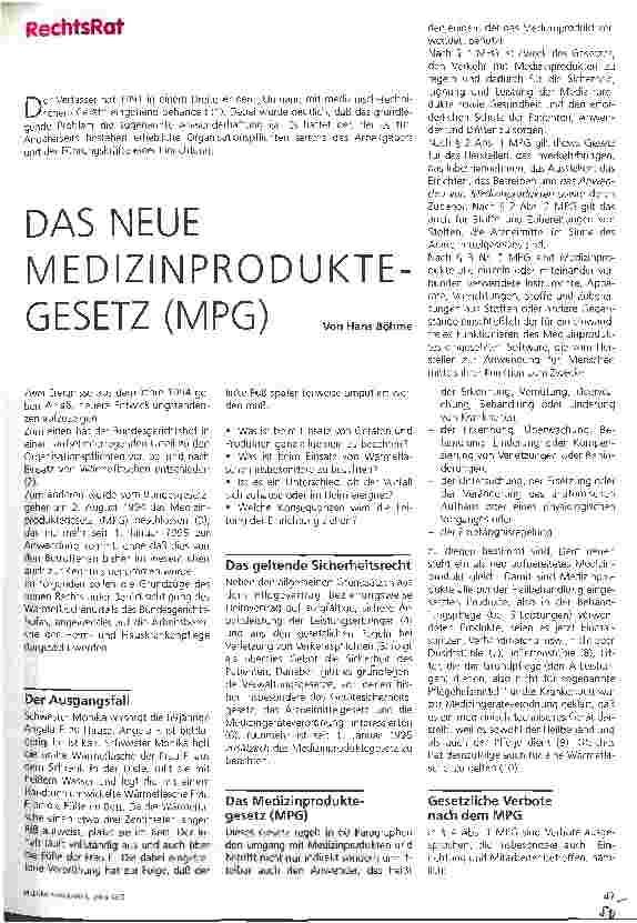 Vorschauseite 1: Das neue Medizinprodukte-Gesetz