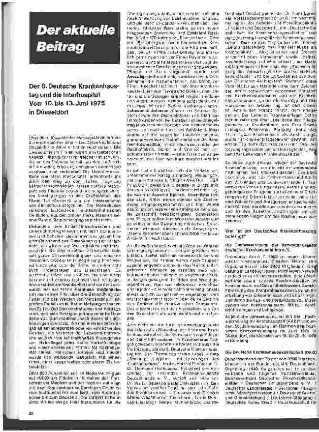 Vorschauseite 1: Der 8. Deutsche Krankenhaustag und die Interhospital vom 10. bis 13. Juni 1975 in Düsseldorf