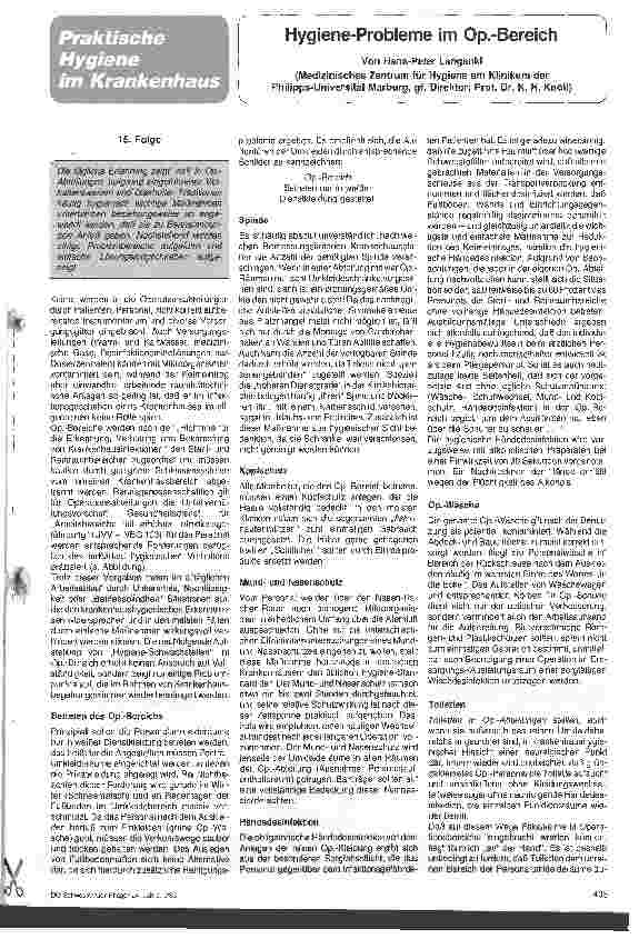 Vorschauseite 1: Hygieneprobleme im OP - Bereich