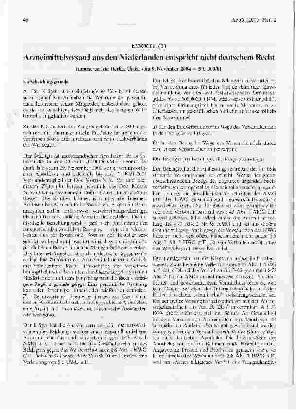 Vorschauseite 1: Arzneimittelversand aus den Niederlanden entspricht nicht deutschem Recht