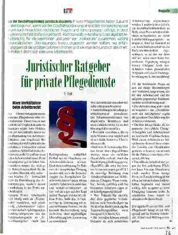 Vorschauseite 1: Juristischer Ratgeber für private Pflegedienste Vor der Geschäftsgründung juristisch absichern