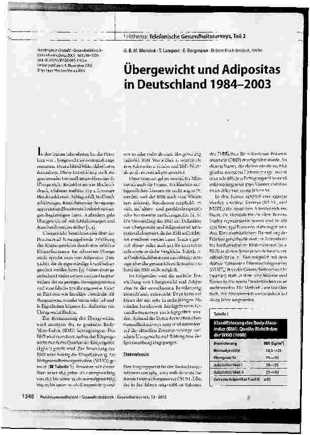 Vorschauseite 1: Übergewicht und Adipositas in Deutschland 1984-2003