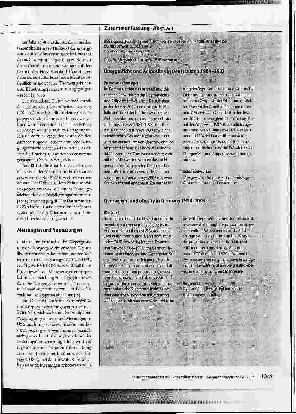 Vorschauseite 2: Übergewicht und Adipositas in Deutschland 1984-2003