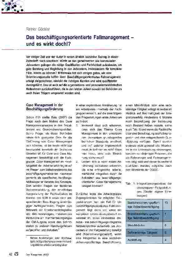 Vorschauseite 1: Das beschäftigungsorientierte Fallmanagement -und es wirkt doch! ?