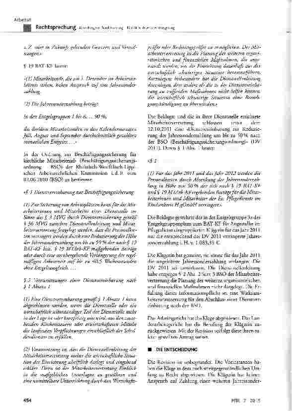 Vorschauseite 2: Absenkung der Sonderzahlung - Kirchliche Arbeitsrechtsregelung