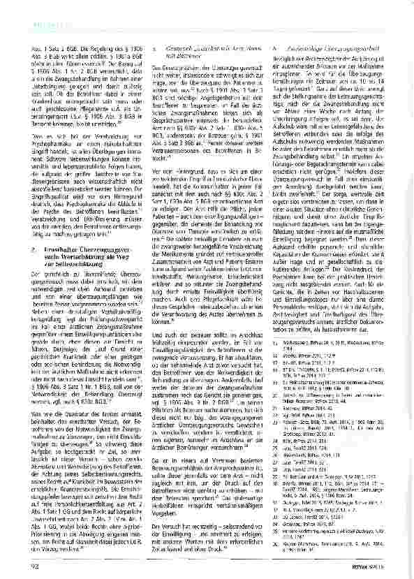 Vorschauseite 2: Zu den Zulässigkeitsvoraussetzungen der Einwilligung des Betreuers in eine ärztliche Zwangsmaßnahme, § 1906 Abs. 3 BGB