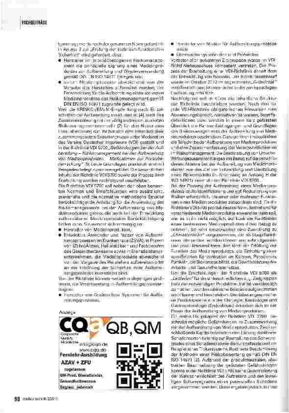 Vorschauseite 2: Empfehlungen der Richtlinie VDI 5700 zur Aufbereitung von Medizinprodukten