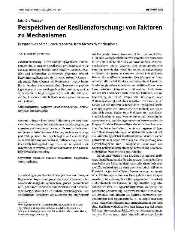 Vorschauseite 1: Perspektiven der Resilienzforschung: von Faktoren zu Mechanismen